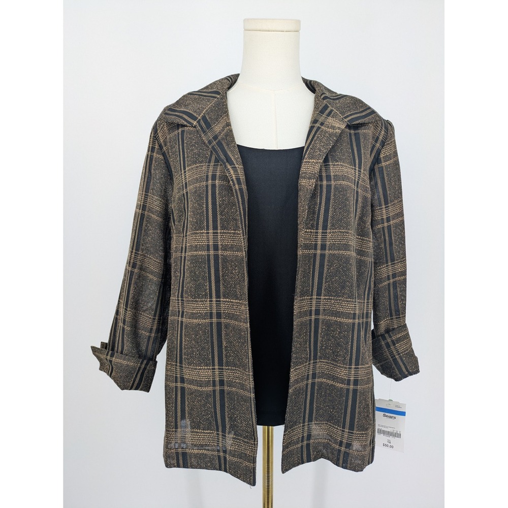 Vintage Kari New York Jacket Women 16 Taupe Black Plaid Blazer Career NWT Office